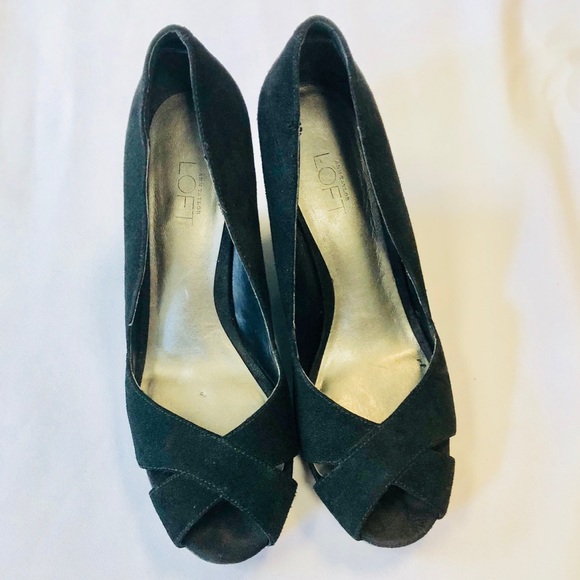 LOFT Shoes - Loft Black Real Suede Peep Toe Wedge Sandal